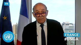 Jean-Yves Le Drian, French Minister for Europe and Foreign Affairs, addresses the general debate of the 76th UNGA on 27 September 2021.
