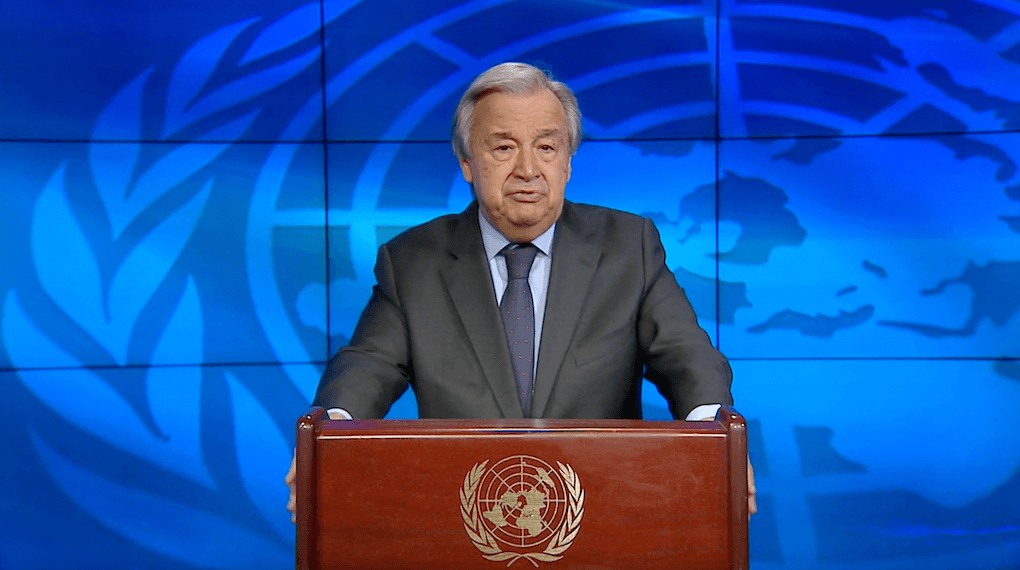 UN Secretary General Antonio Guterres addressing the 49th Session of the Human Rights Council. Source: video capture